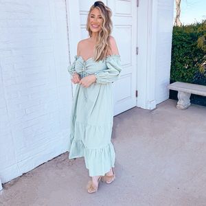 Showpo Sage Green off-the-shoulder Maxi Dress